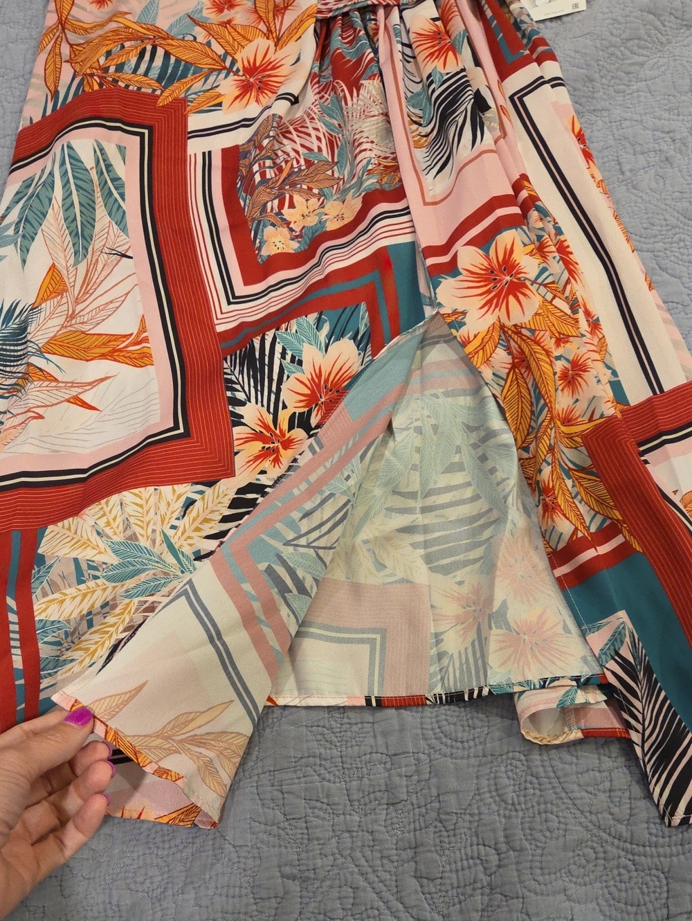 ZARA Satin-Effect Tropical Scarf Print Midi Dress Size M NWT - Picture 8 of 10
